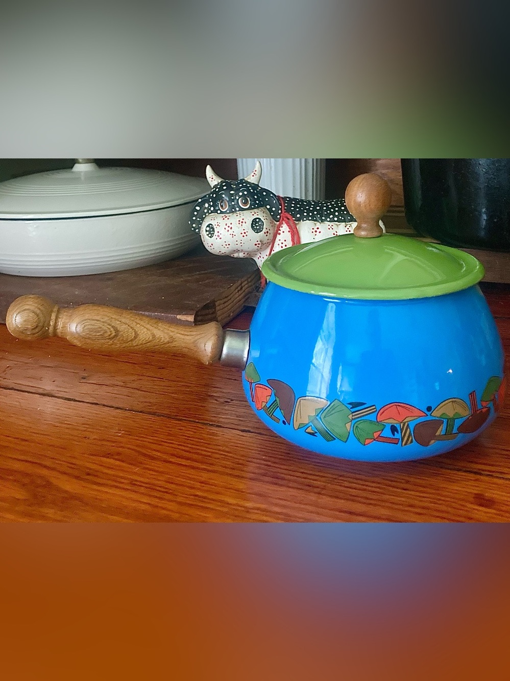 Merry Mushroom Fondue Pot VTG 1970s JC Penny Blue/Green